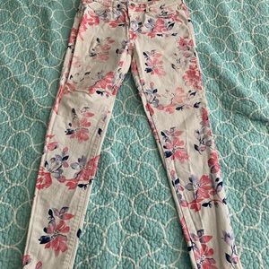 White and Pink Floral Skinny Jeans